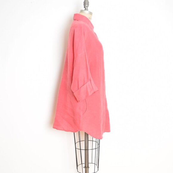Chicos linen tunic top salmon pink long shirt blouse jacket button up 1 L XL - Picture 4 of 8